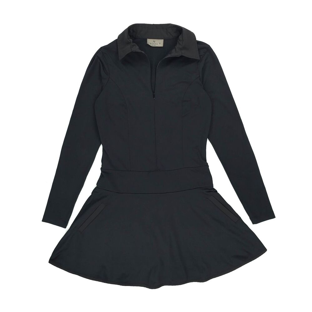 OLAYA SPORT Balance Long Sleeve Golf Dress Black Athletic Preppy Tennis Sporty